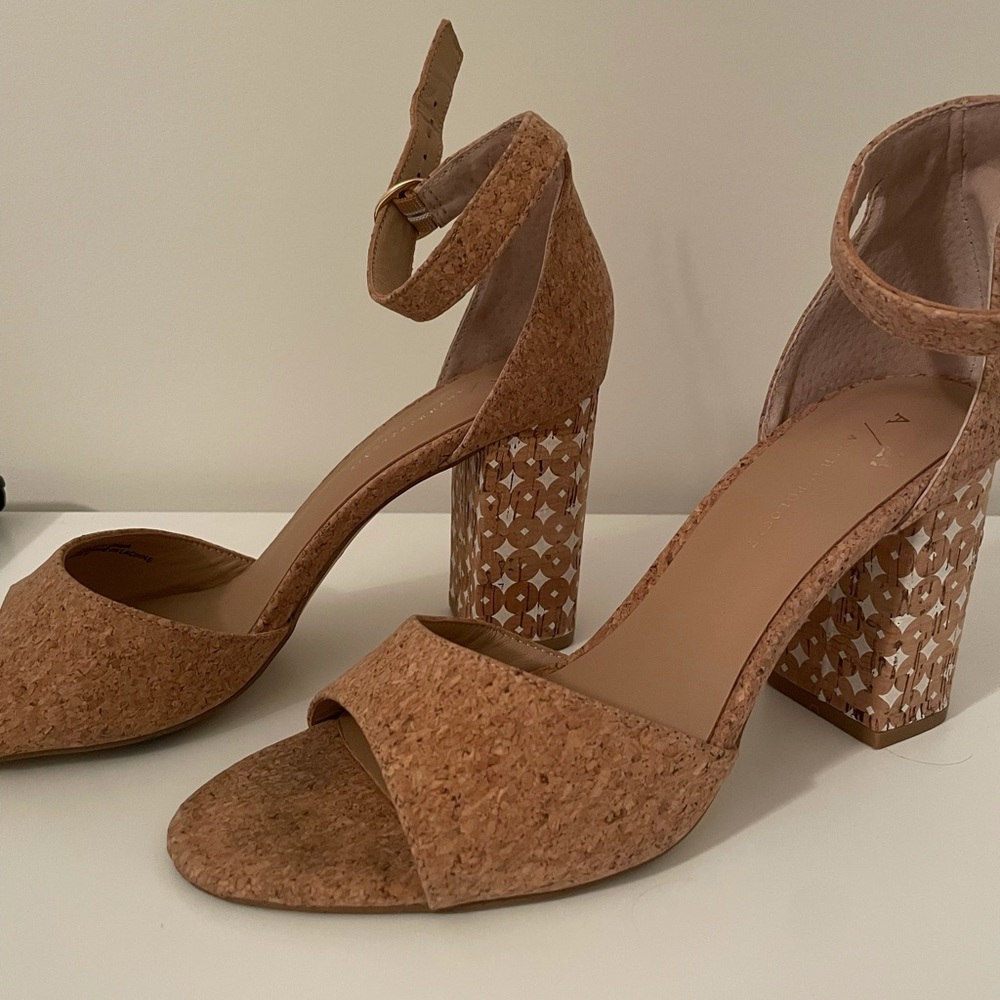 Anthropologie Printed cork heeled sandal